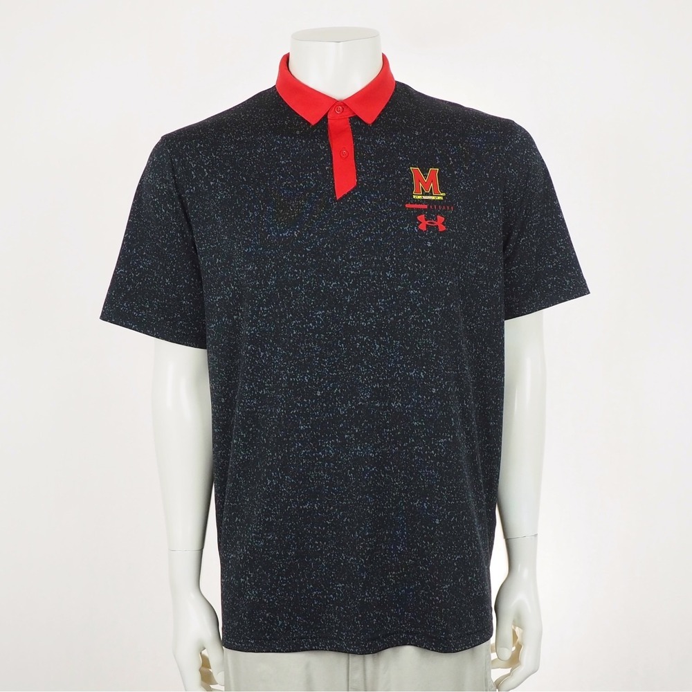 New Under Armour UA Maryland Terrapins Polo Shirt Mens Large Black Terps Loose